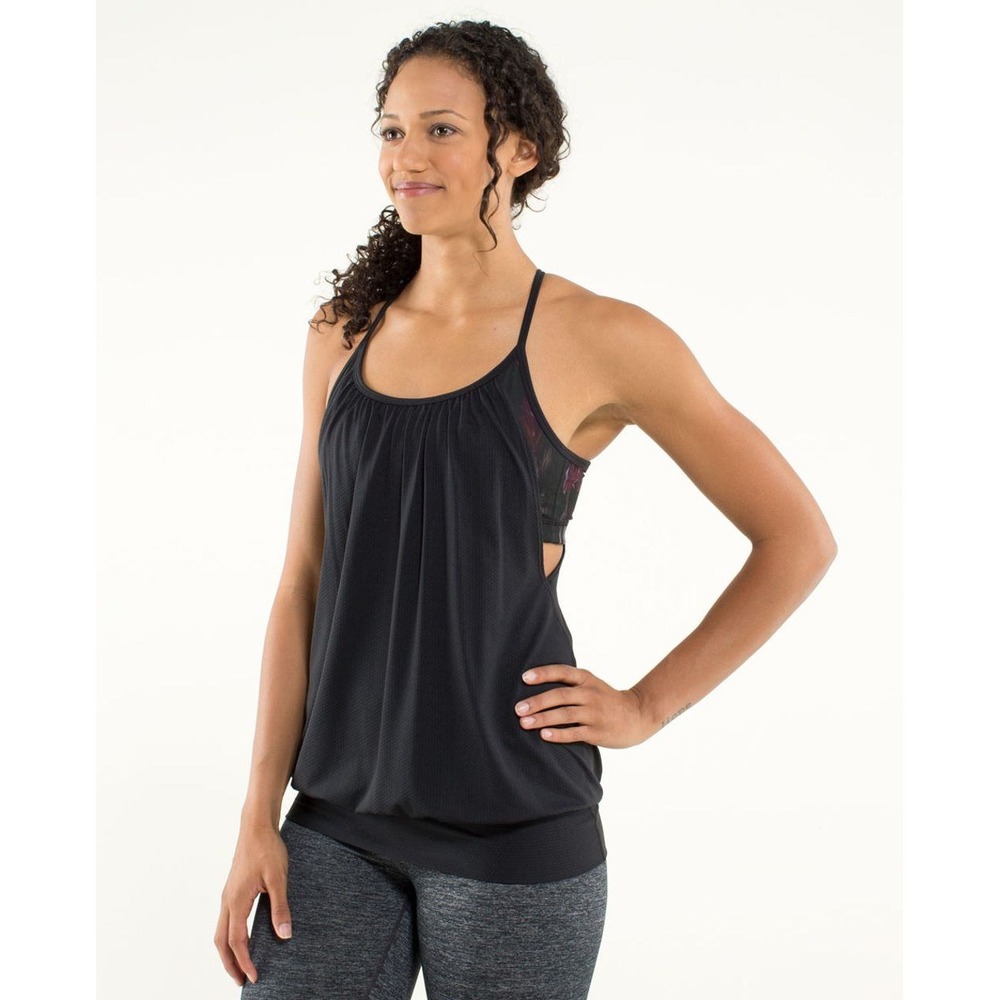 Lululemon No Limits Tank Women Size 6 Black Floral 2-in-1 Built-in Bra Racerback